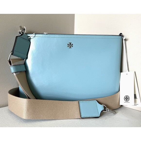 New Tory Burch Blake Patent Swingpack Crossbody Leather Angel Blue - Picture 3 of 6